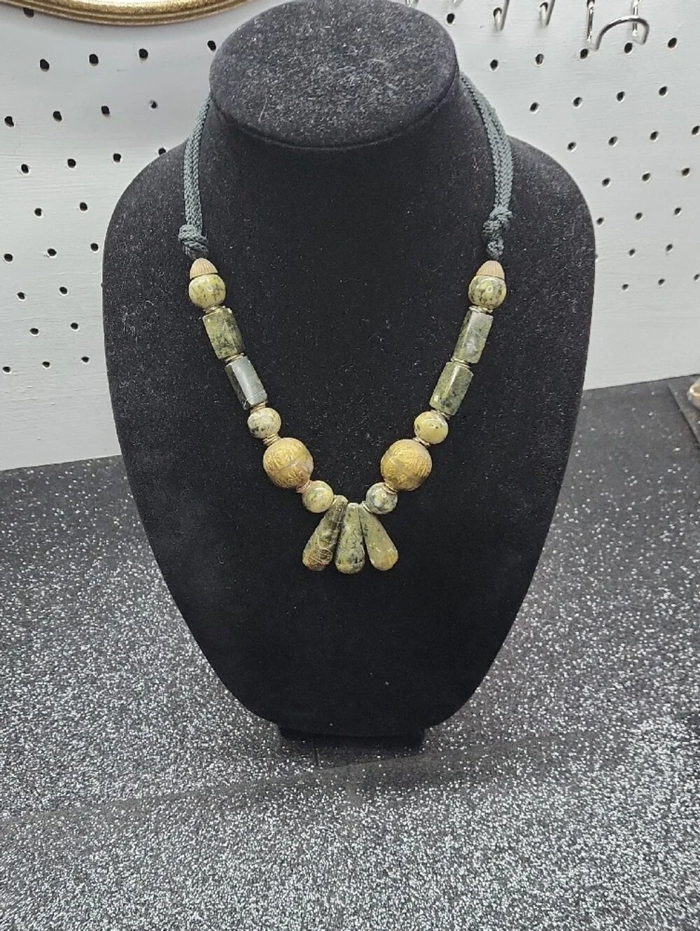 Handcrafted Green Stone and Gold-Tone Accent Necklace